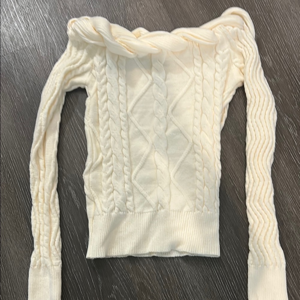 Elegant Vintage Thrifted Cream Cable Knit Sweater